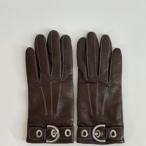 COACH Brown leather gloves with silver buckle
